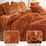 Terracotta Plush Shaggy Duvet Cover Set, Soft Velvet Fluffy Comforter Quilt Cover Bedding Set(1 Faux Fur Fuzzy Duvet Cover + 2 Pompoms Pillow Cases), Zipper Closure(King, Burnt Orange)