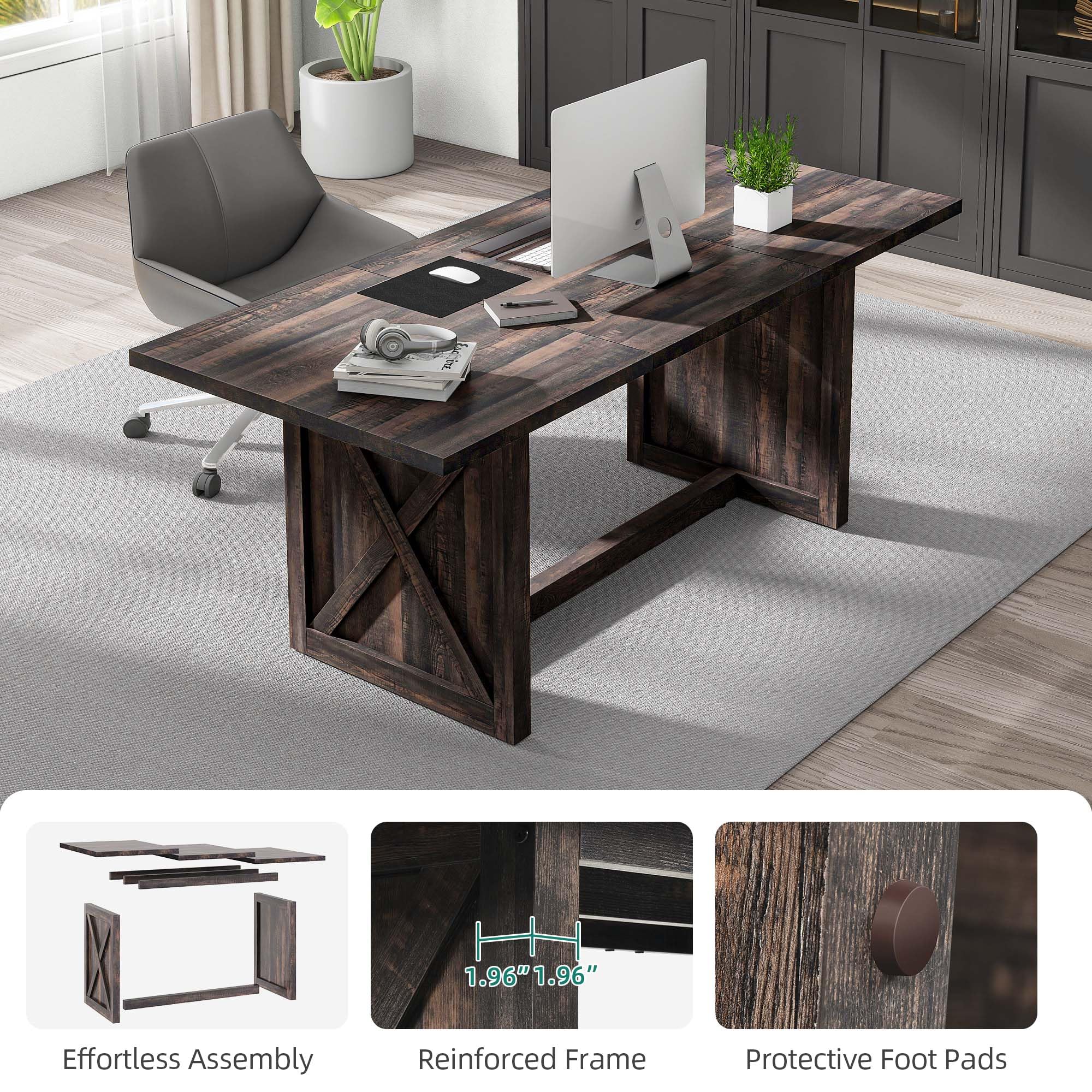 Executive Desk 6FT Home Office Desk 70.8’’ Large Conference Table with Heavy Duty
