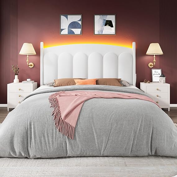 Queen Bed Frame with LED Lights and Adjustable Headboard