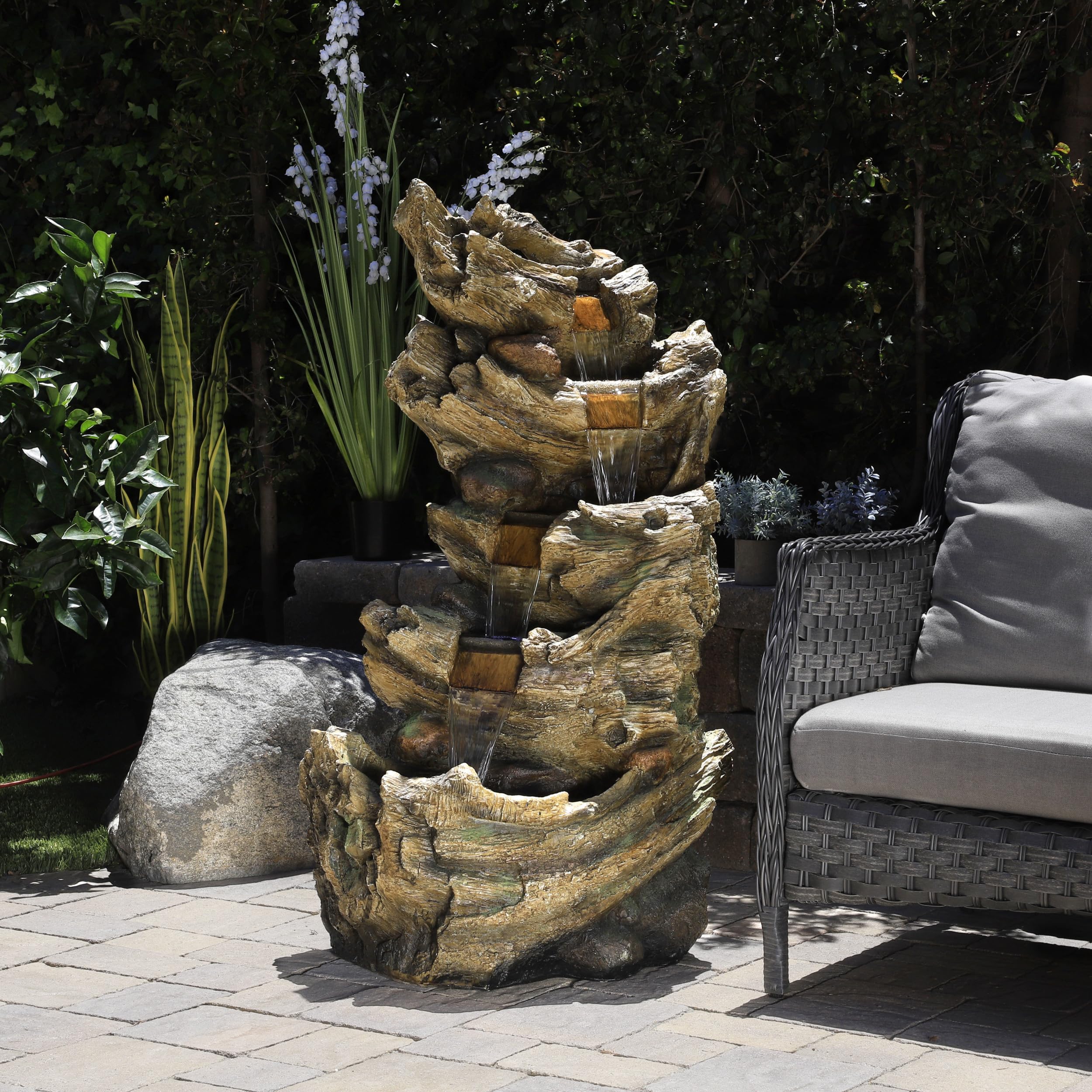 TZL132 Outdoor Floor 5-Tier Log Fountain with LED Lights