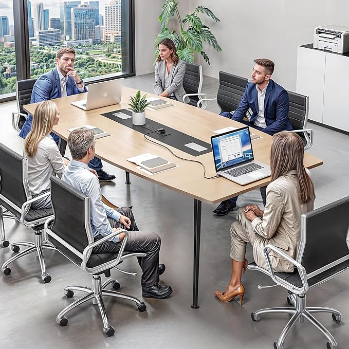 8FT Conference Table with Power Outlets, 94.5 Inches Boat Shaped Meeting Table
