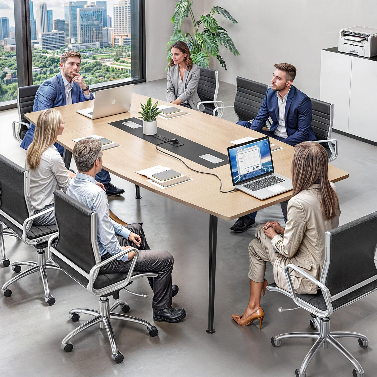 6FT Conference Table with Power Outlets, 70.8 Inches Boat Shaped Meeting Table