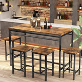 5-Piece Dining Table Set, Kitchen Table and Chairs Set for 4, Industrial Outdoor Bar Table