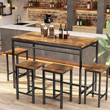 5-Piece Dining Table Set, Kitchen Table and Chairs Set for 4, Industrial Outdoor Bar