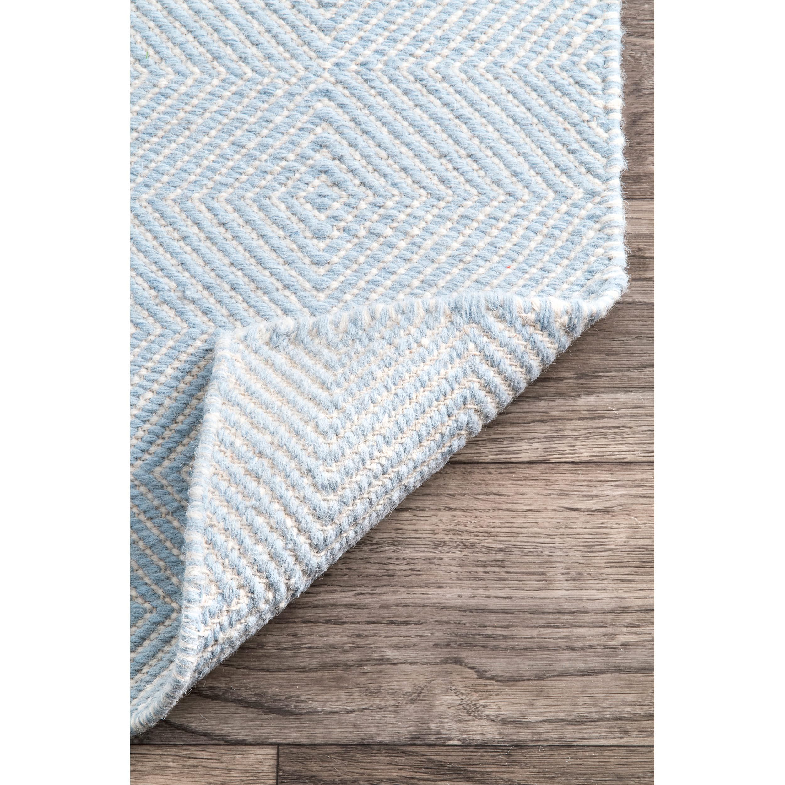 Ago Geometric 8x10 Wool Area Rug - Light Blue & Ivory
