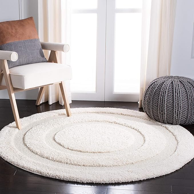 Florida Shag Collection Accent Rug - 2' x 3', Cream & Cream, Border Design
