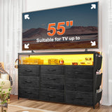 Dresser TV Stand with 10 Drawers for 55" TV Stand for Bedroom with LED Lights