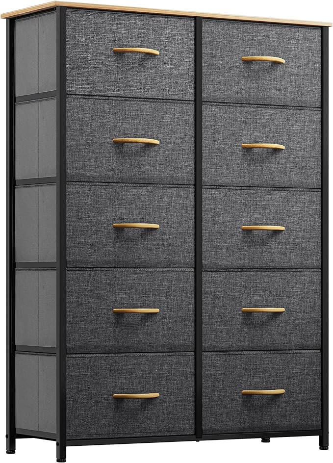 10-Drawer Dresser, Fabric Storage Tower, Tall Dresser for Living Room, Hallway, Closets,