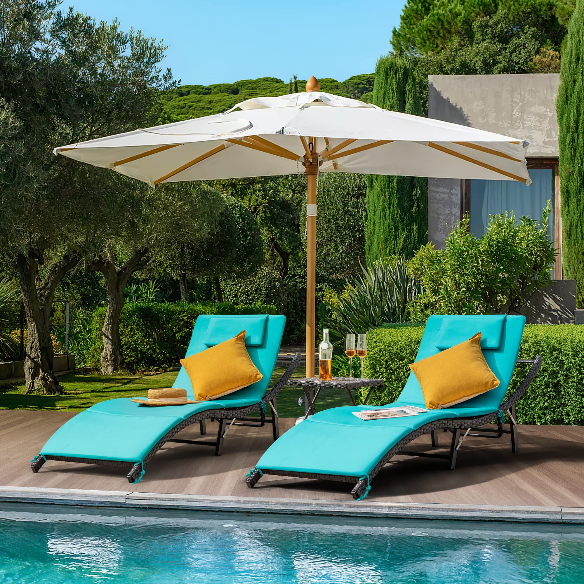 Outdoor Lounge Chairs Set 3 Pieces Adjustable Chaise Lounge