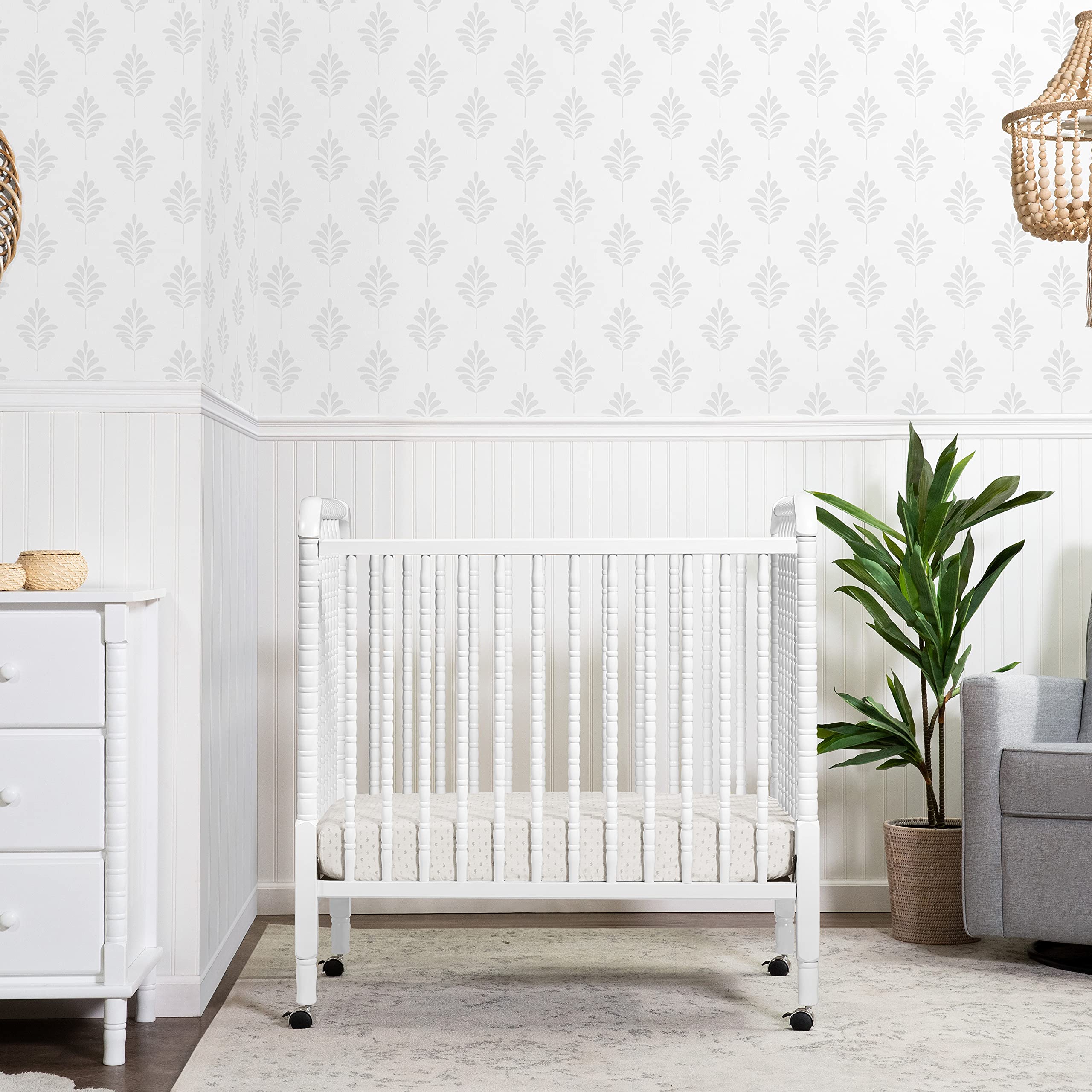 Lind 3-in-1 Convertible Mini Crib in White, Removable Wheels, Greenguard Gold Certified