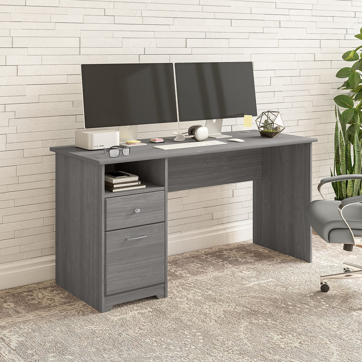 Cabot Desks for Home Office with Storage and Chrome Hardware, Elegant Computer