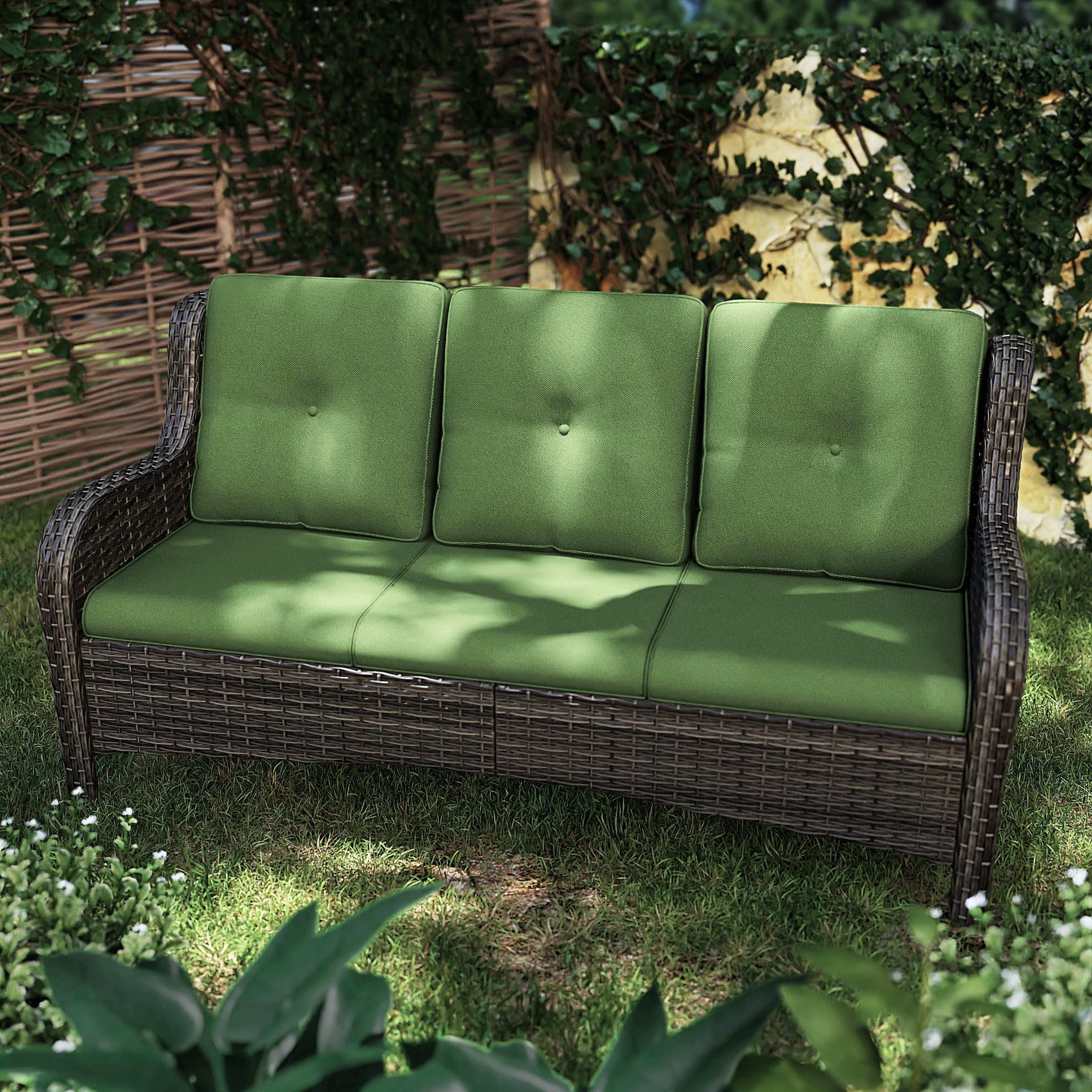 73'' Outdoor Patio Couch Wicker Sofa - 3 Seater Rattan Sofa for Outside Patio Garden