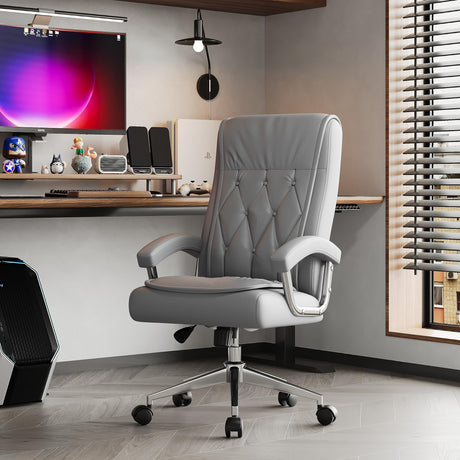 Leather Executive Office Chair with Arms and Wheels, High Back Ergonomic Computer