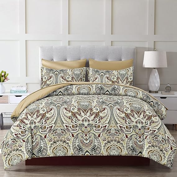 Blue Comforter Set  Damask Pattern Bed in a Bag Boho Paisley Bedding