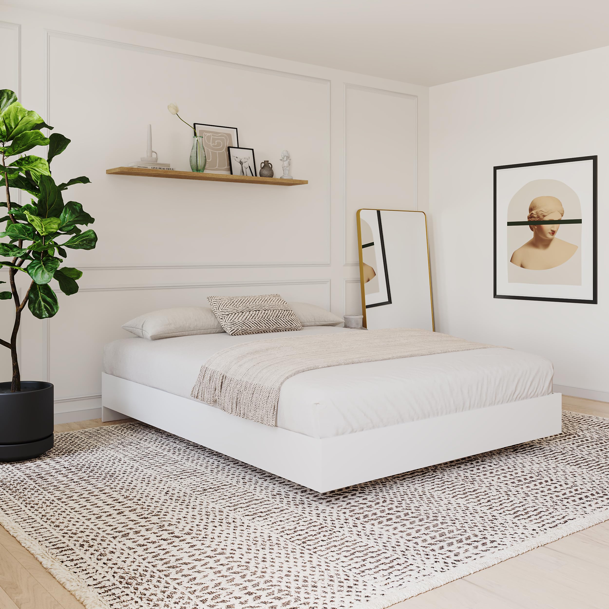 Queen Size Platform Bed, White
