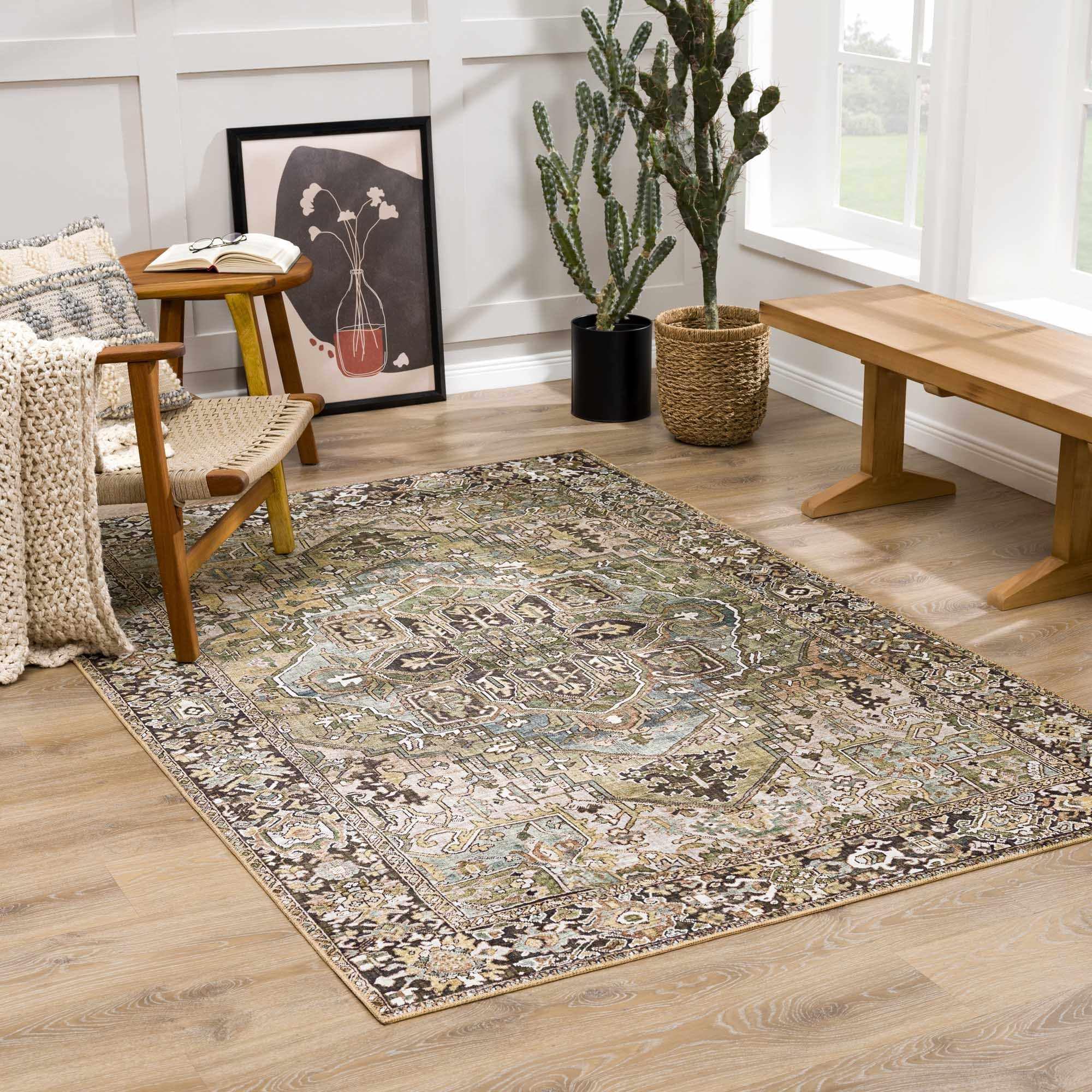 BoutiqueRugs Matangad Traditional Medallion Area Rug - Performance and High Traffic Carpet for Living Room, Dining Room, Bedroom - Green, Olive, Sage, Brown - 10' x 14'