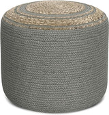 Serena Round Pouf, Footstool, Upholstered in Natural Cotton with Hand Braided Jute