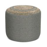 Serena 18 Inch Contemporary Round Braided Pouf in Dove Grey Cotton