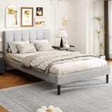 Full Size Bed Frame, Platform Beds with Upholstered Headboard, Mattress Foundation with Wooden Slats Support,