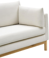 157Cream-L Langham Collection Mid-Century Modern Linen Textured Fabric Upholstered Loveseat, Cream Linen Textured Fabric, Natural Finish Wood Base, 66" W x 33.5" D x 33" H, Cream