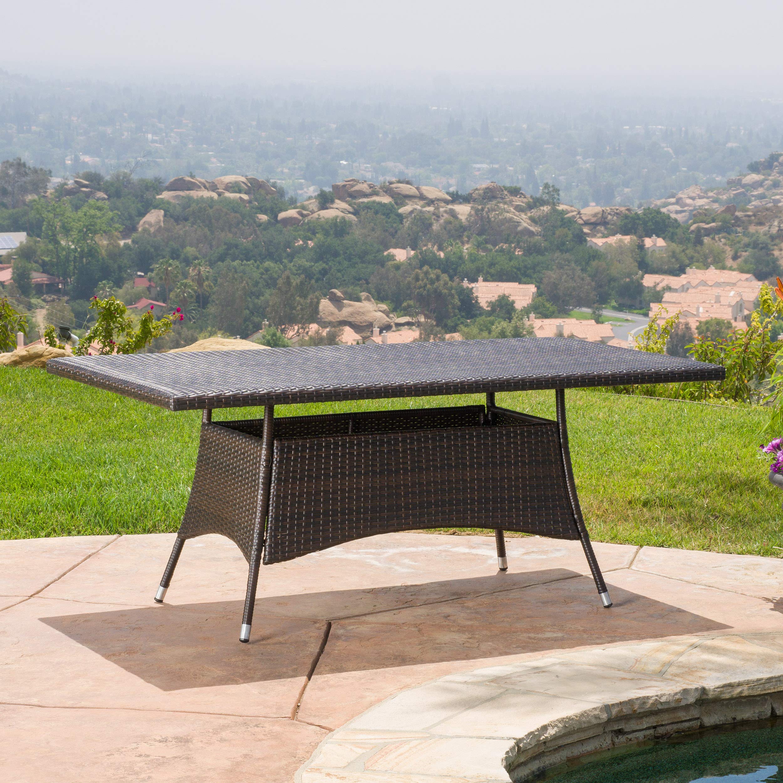 Corsica PE Rectangular Dining Table, Multibrown 69.25”L x 38.00”W x 28.50”H