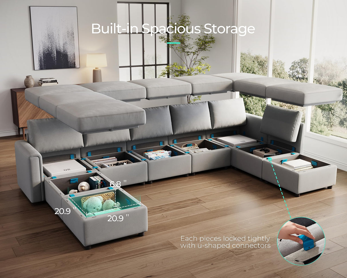 Modular Sectional Sofa, Oversized Sectional Couch with Storage, Ottomans