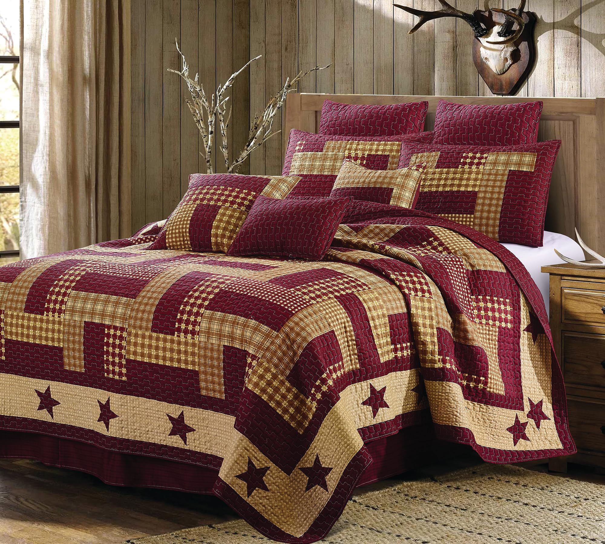 2 Piece Full/Queen Lodge Quilt Bedding Set - Rustic Country Reversible Comforter Set