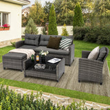 4 Pieces Patio Furniture Set Outdoor PE Wicker Sectional Sofa Set with Corner Sofa