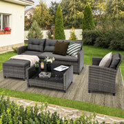 4 Pieces Patio Furniture Set Outdoor PE Wicker Sectional Sofa Set with Corner Sofa