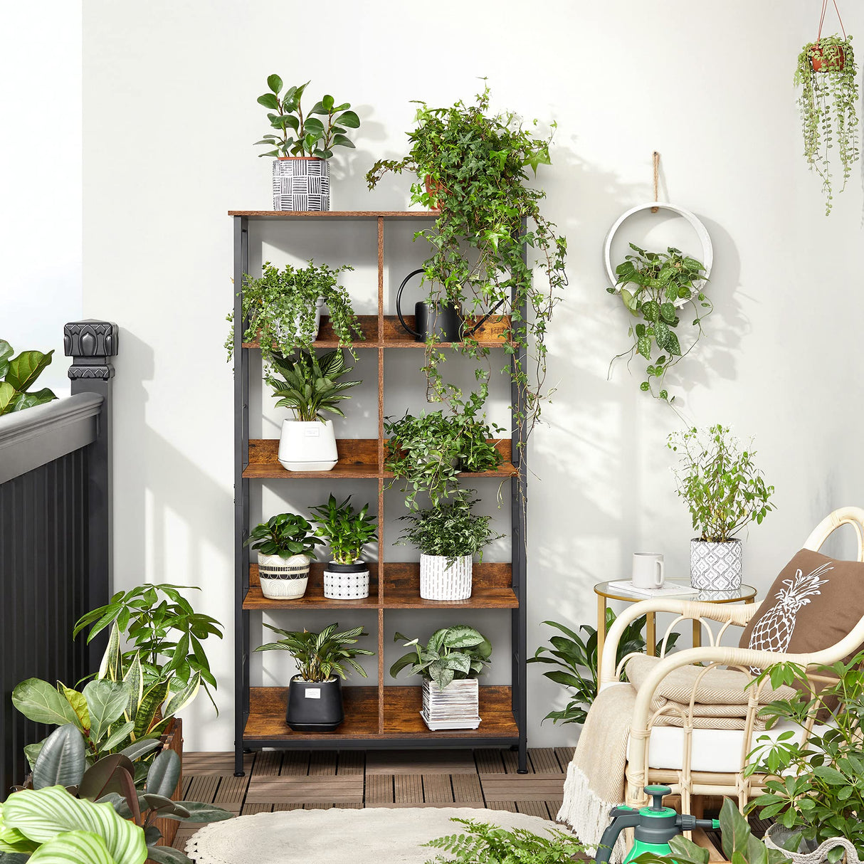 Industrial 8-Compartment Bookshelf, 4-Tier Bookcase with 8 Open Slots, Display Storage Rack, for Office, Living Room, Bedroom, 31.5 x 13 x 58.7 Inches, Rustic Brown and Black ULLS105B01