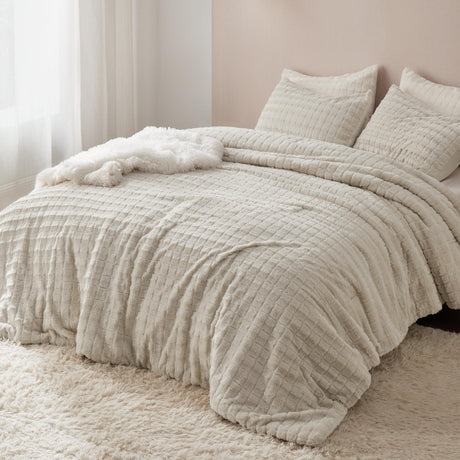 Fluffy Comforter Set King - Ultra Soft Faux Fur Comforter, Linen Comforter Set King Size