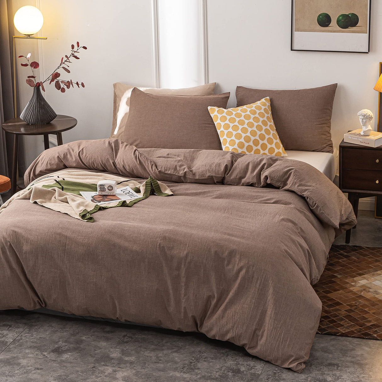 Cotton Duvet Cover King Ultra Soft 100% Cotton Solid Color Coffee Duvet Cover Set with