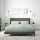 Kaya Upholstered Platform Bed Frame/Buttonless Tufting/Mattress Foundation/Wood Slat Support/No Box Spring Needed/Easy Assembly, Gray, King