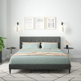 Kaya Upholstered Platform Bed Frame/Buttonless Tufting/Mattress Foundation/Wood Slat Support/No Box Spring Needed/Easy Assembly, Gray, King