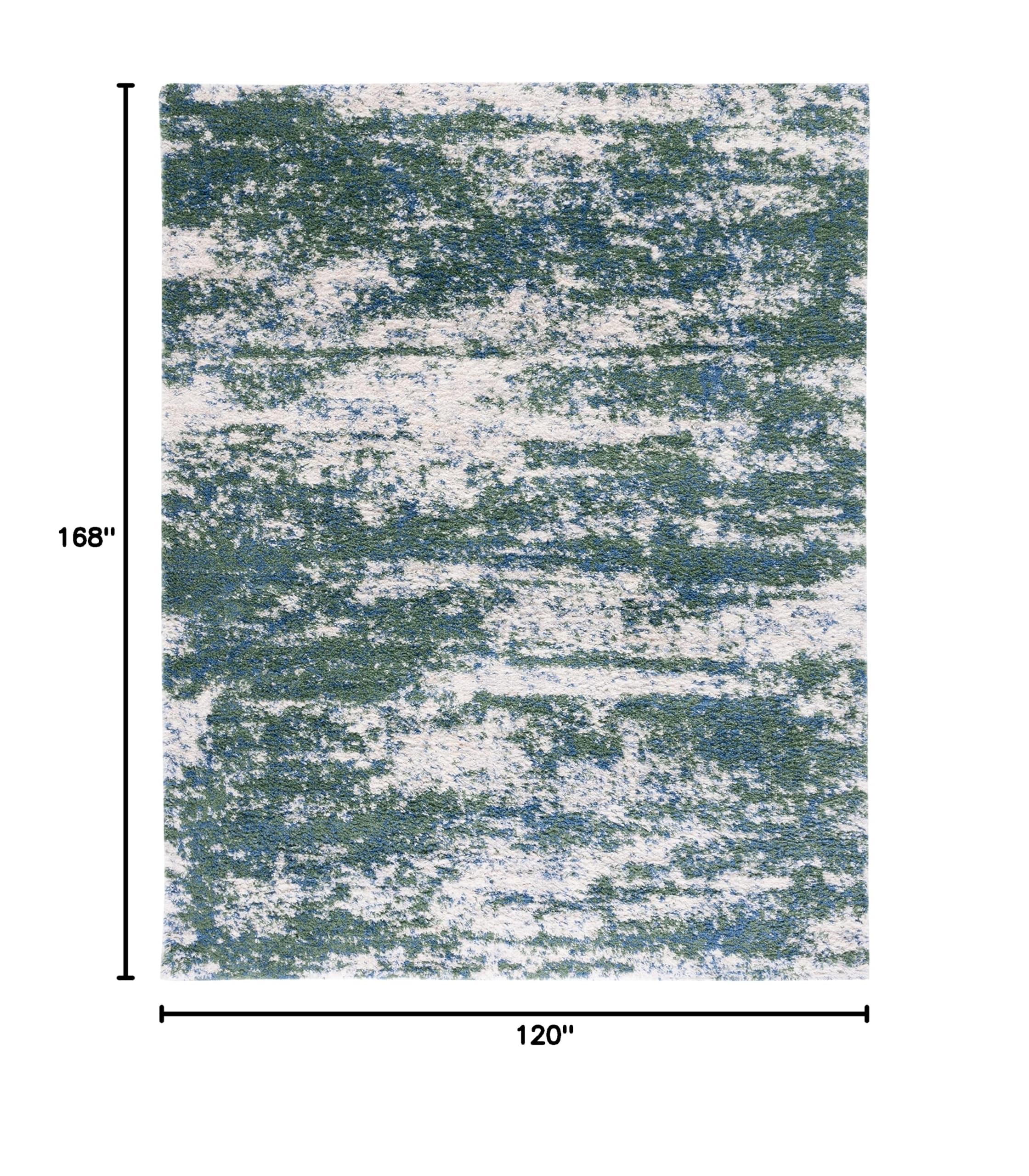 SAFAVIEH Berber Shag Collection Area Rug - 10' x 14', Green & Beige, Modern Abstract Design, Non-Shedding & Easy Care, 1.2-inch Thick Ideal for High Traffic Areas in Living Room, Bedroom (BER219Y)