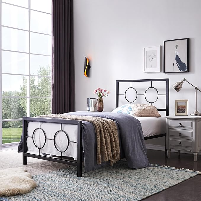 Queen Size Platform Bed with Headboard, Metal Bed Frame, No Box Spring Need