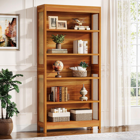 5-Tier Wood Farmhouse Bookshelf, 70.9" Tall Freestanding Library Book Case with Open