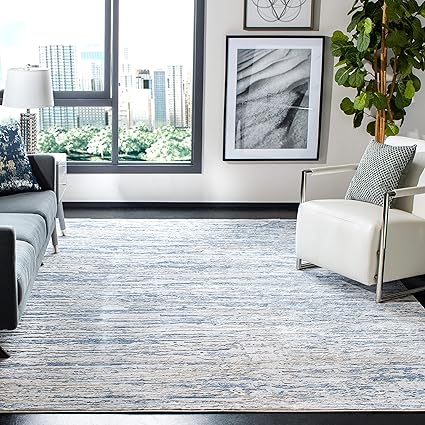Amelia Collection Area Rug - 8' x 10', Grey & Navy, Modern Abstract Design