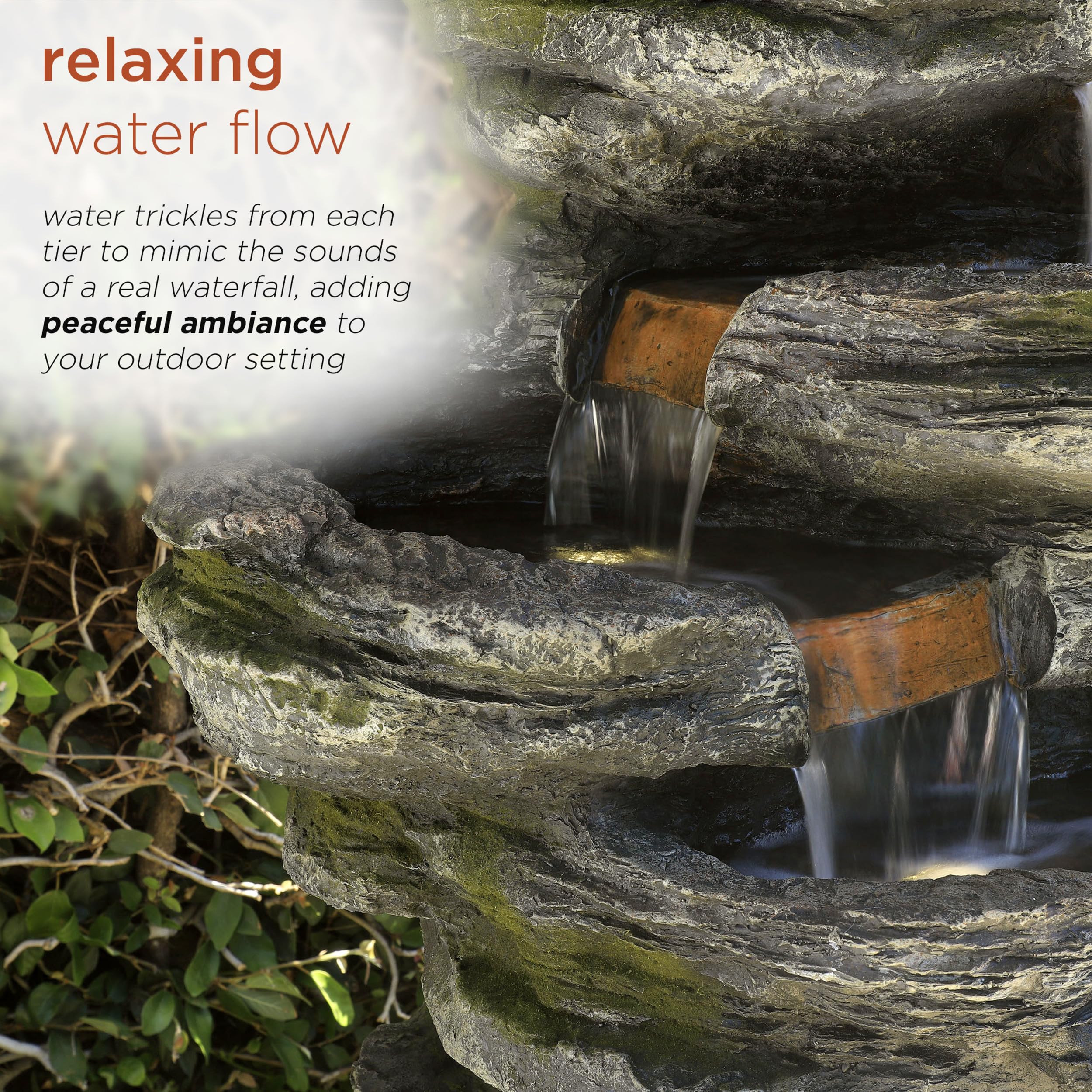 WIN1146 Outdoor Floor Cascading 8 Tiered Rock Garden Water Fountain