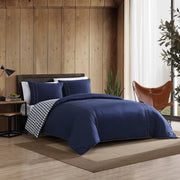 King Comforter Set, Reversible Cotton Bedding with Matching Shams, Pre-Washed for Added Softness (Kingston Navy, King)