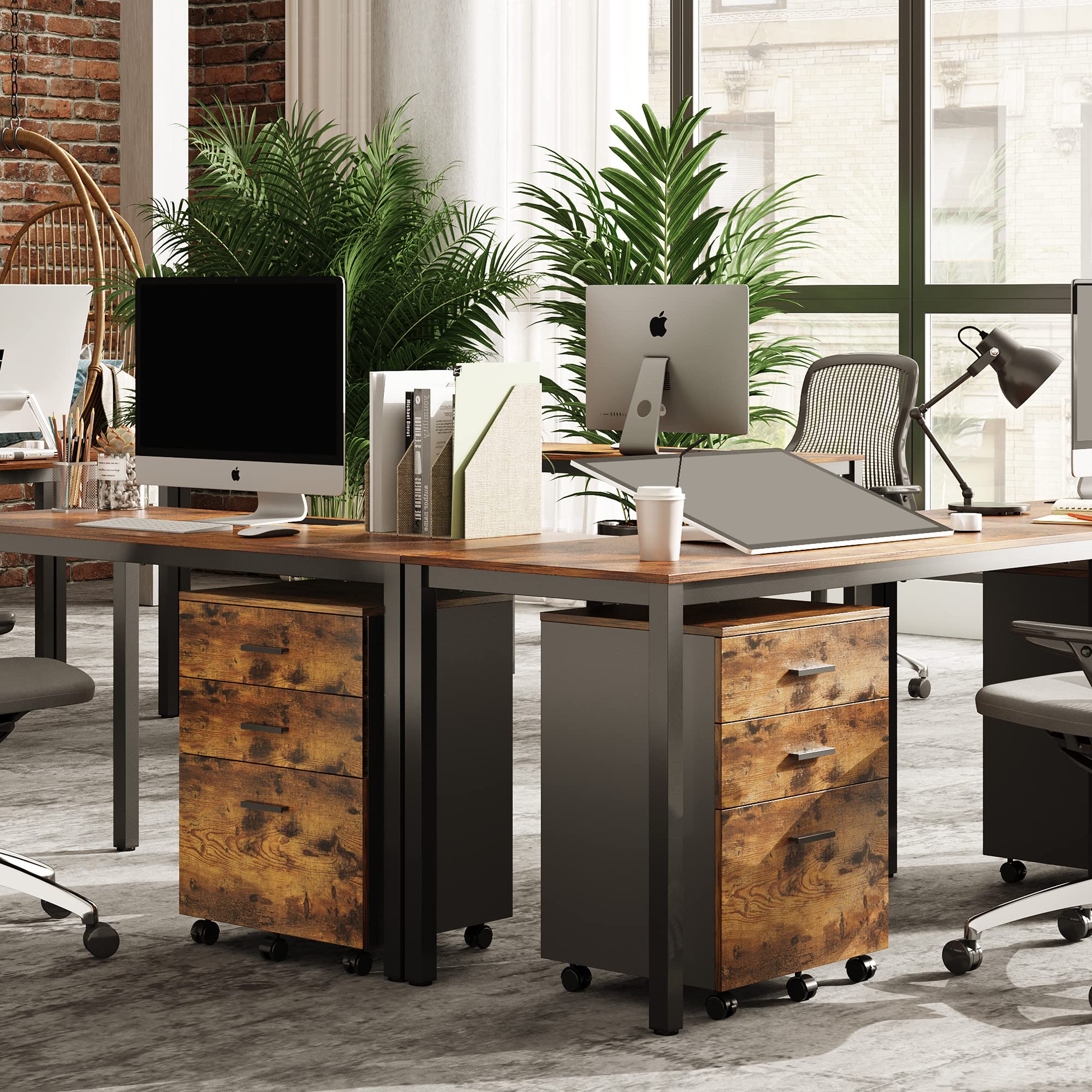 3 Drawer Wood Mobile File Cabinet, Rolling Filing Cabinet