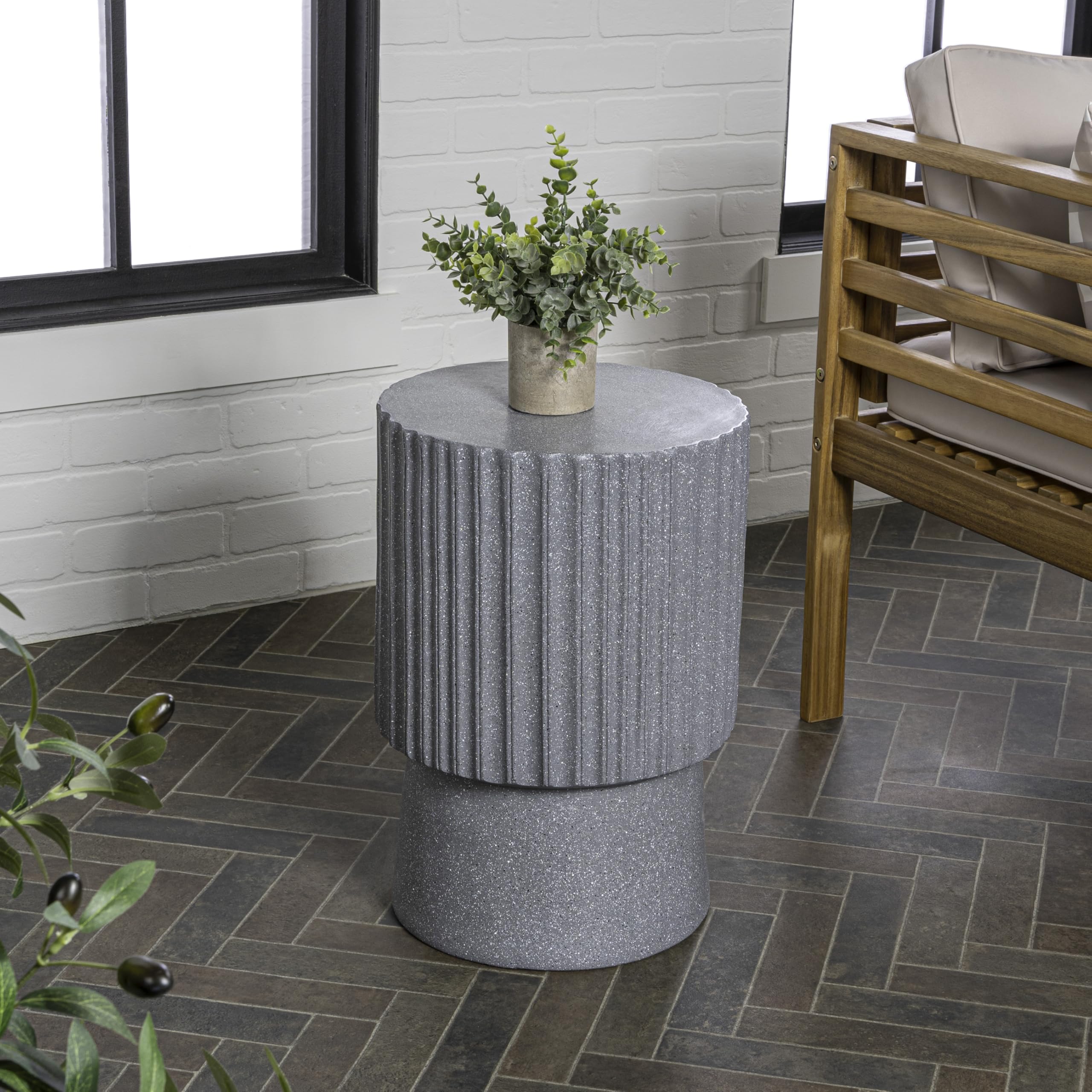 TBL1102A Louisa 19" Modern Art Deco Tambour Indoor/Outdoor Accent Table Minimalist