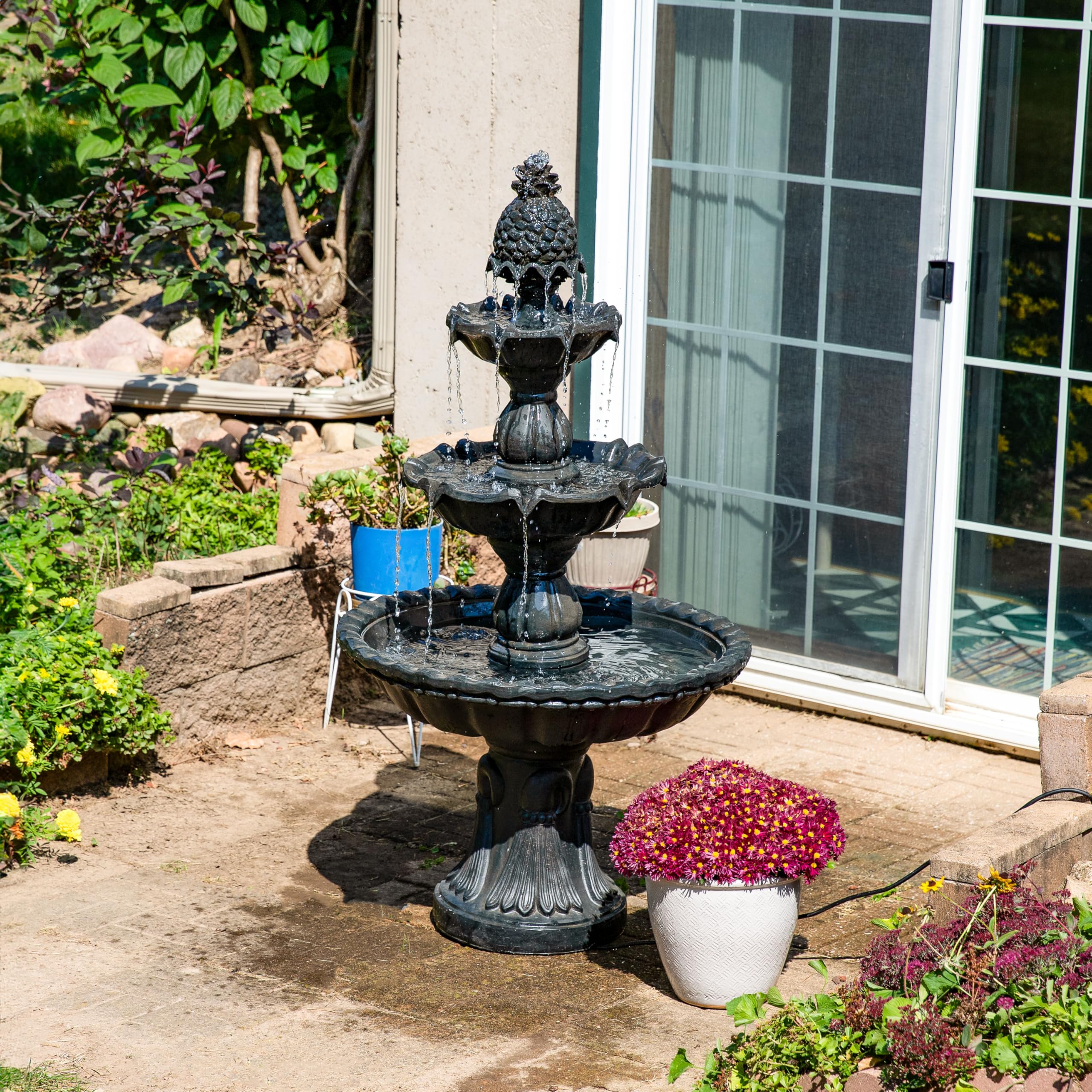 57" H Welcome 3-Tier Water Fountain - Large Electric Water Fountain with Pineapple Topper for Garden