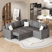 83" Sofa Bed, Sleeper Sofa L-Shaped Sofa Couches for Living Room Modern Convertible Sofa Pull Out Couch Bed 5 Seat Modular Sofa Set with USB Charging Ports Apartment Brown