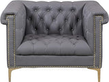 Gold Navy Blue Winston PU Button Tufted with Nail head Trim Tone Metal Sofa