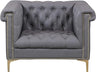 Gold Navy Blue Winston PU Button Tufted with Nail head Trim Tone Metal Sofa