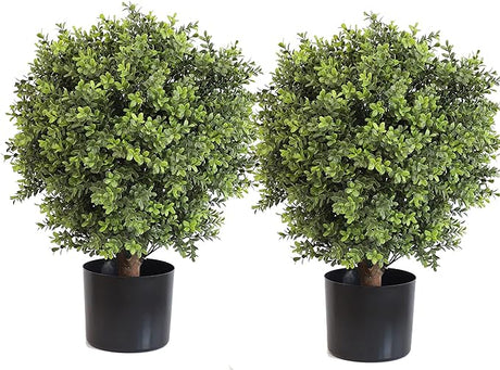 Artificial Topiary Boxwood Tree, Faux Shrub, Includes Black Plastic Pot, 2 Packs Fake Trees, Home Decor for Indoor and Outdoor, Faux Plants Outdoor, Artificial Greenery Set,35inch