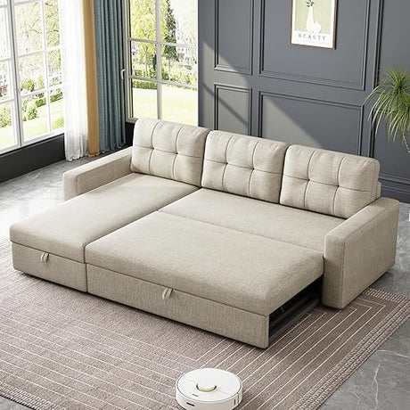 Sleeper Sofa Couch with Pull Out Bed,L Shaped Sleeper Sofa with Storage