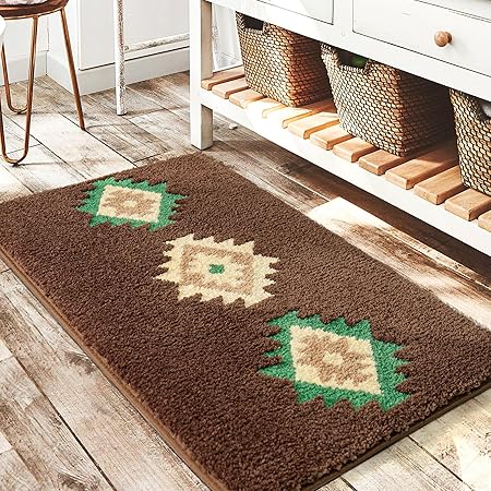 Boho Bathroom Rugs Cream Beige Bath Mat Non Slip Moroccan Geometric