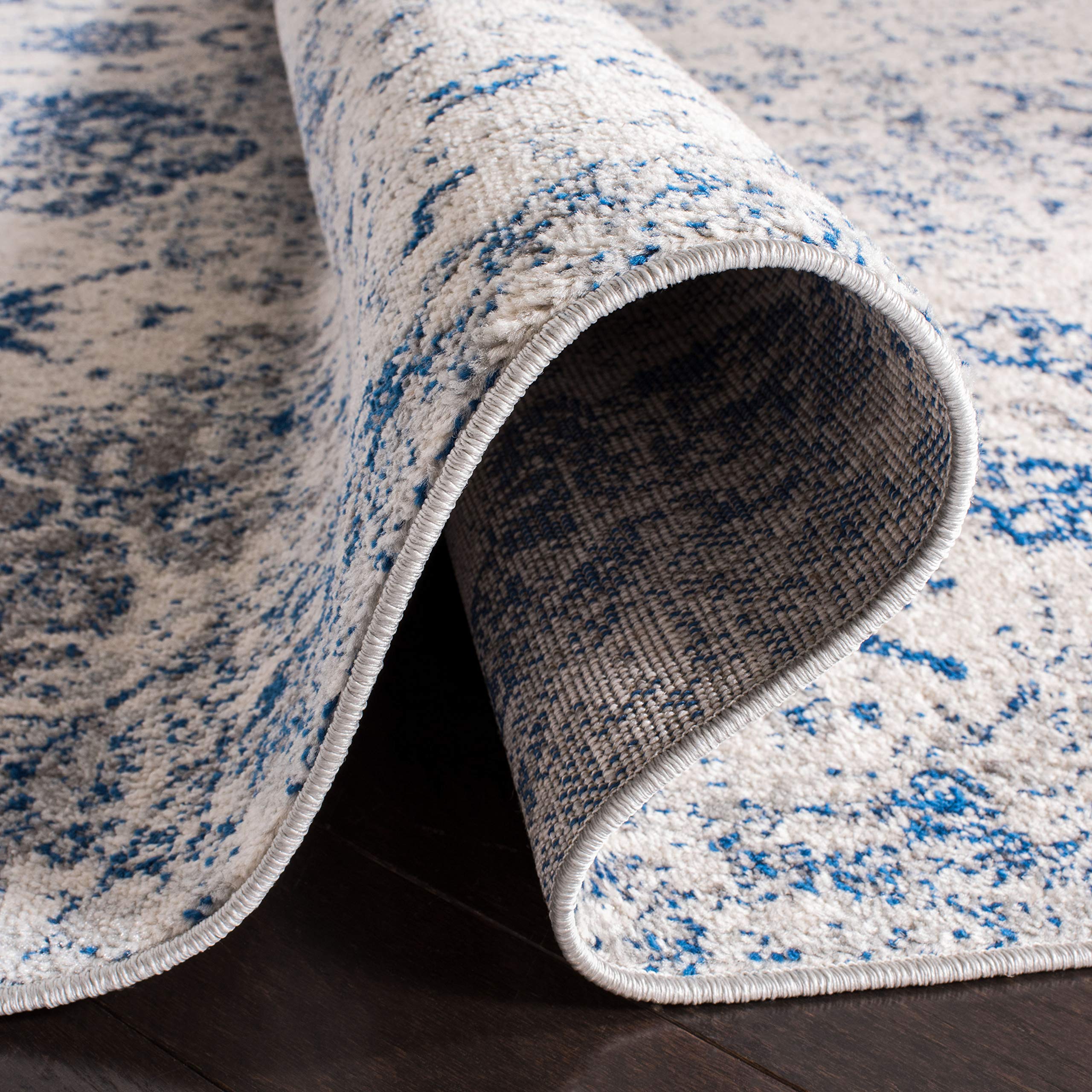 Madison Collection 9' Square White / Royal Blue MAD611C Boho Chic Floral